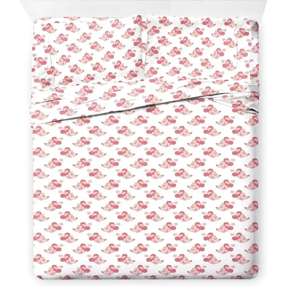 NEW Franco Disney Minnie Mouse 7 Pc Full  Double Comforter & Sheet Set PINK